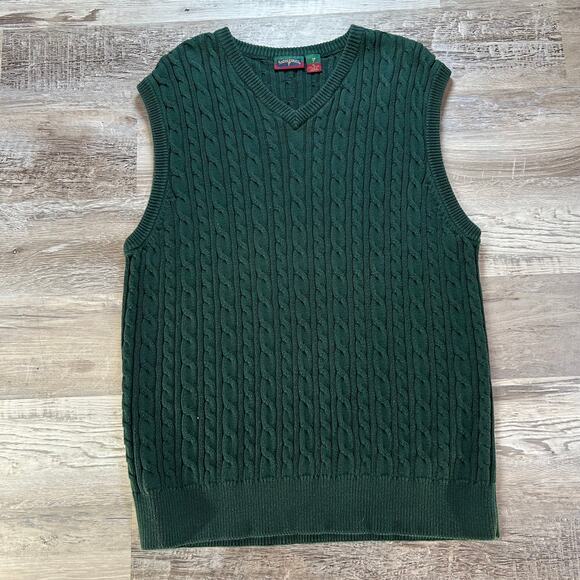 Vintage 90s Saddlebred Green Cable Knit Sweater Vest XL Preppy Academia Vibes - Picture 1 of 6